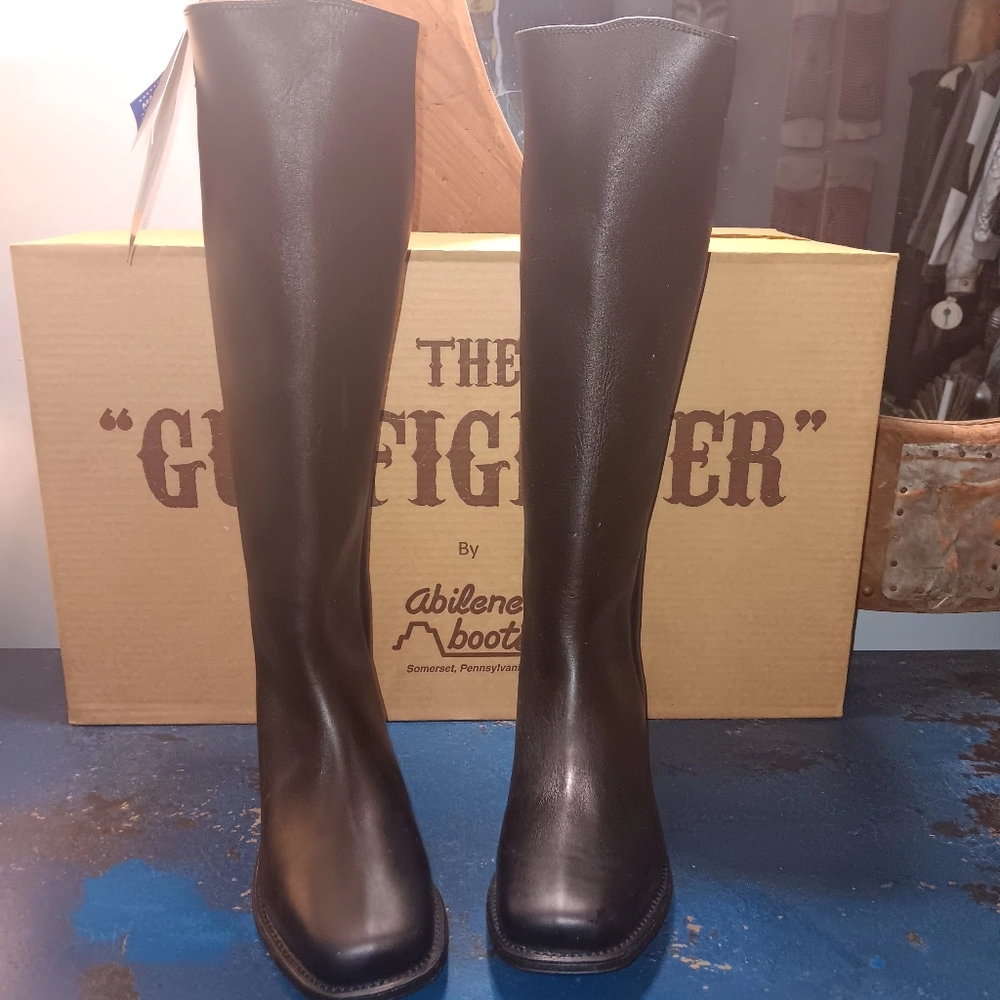 Abilene Black Leather Knee High Riding Boots - Picture 3 of 6